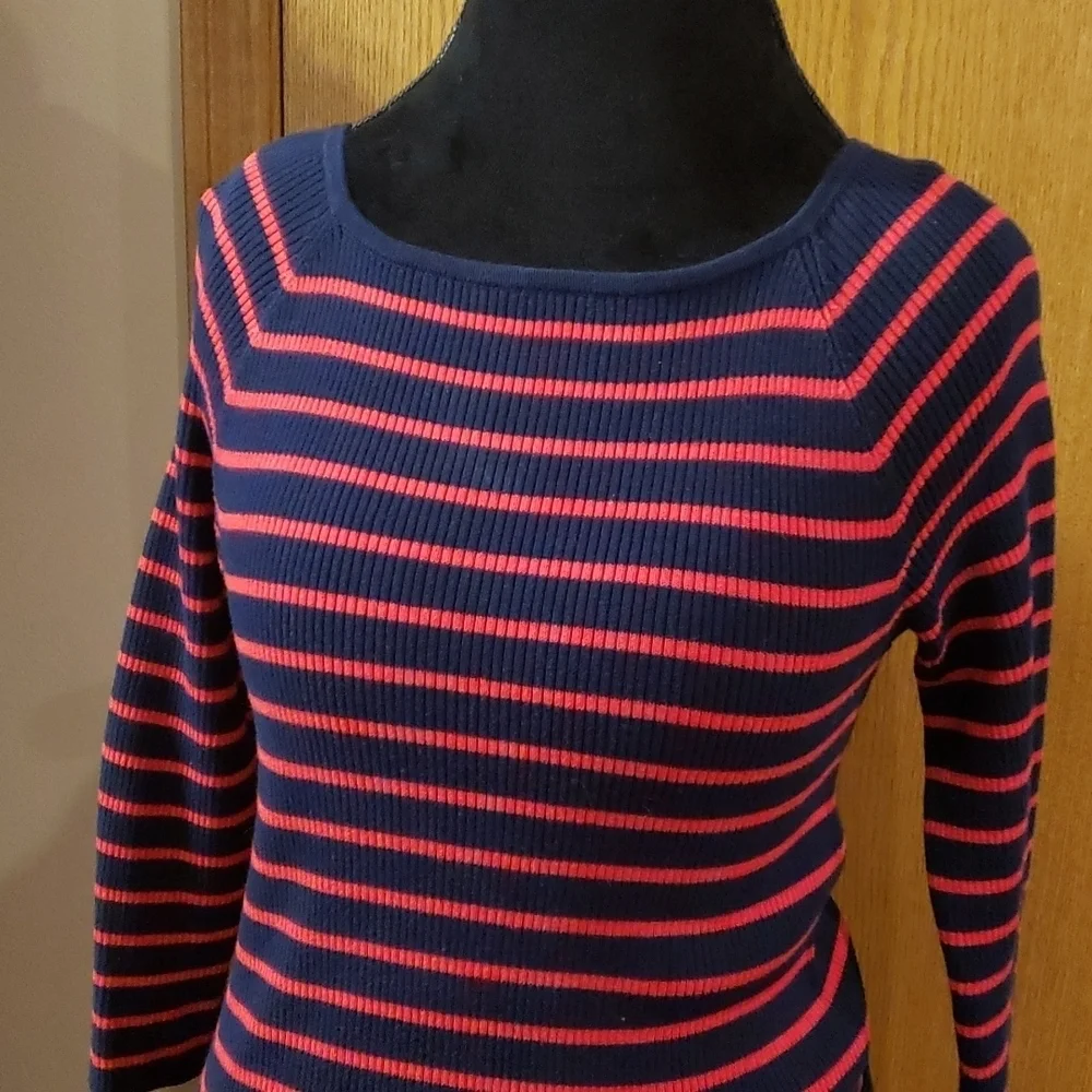 Lauren Ralph Lauren pink blue striped boat neck knit sweater